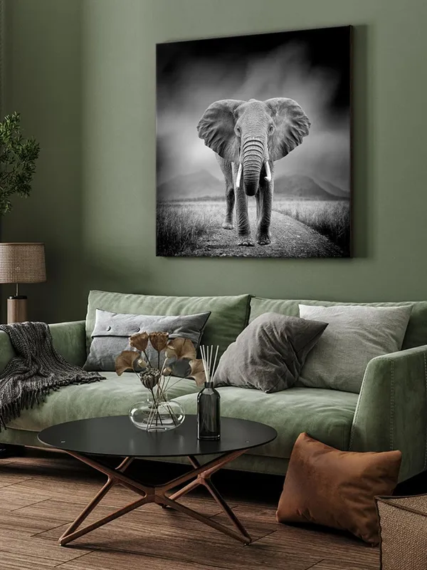 Majestic_Elephant_Canvas-Wrapped_Painting_24X24_-_Black_and_White_Safari_Scene(FLP24X240350)