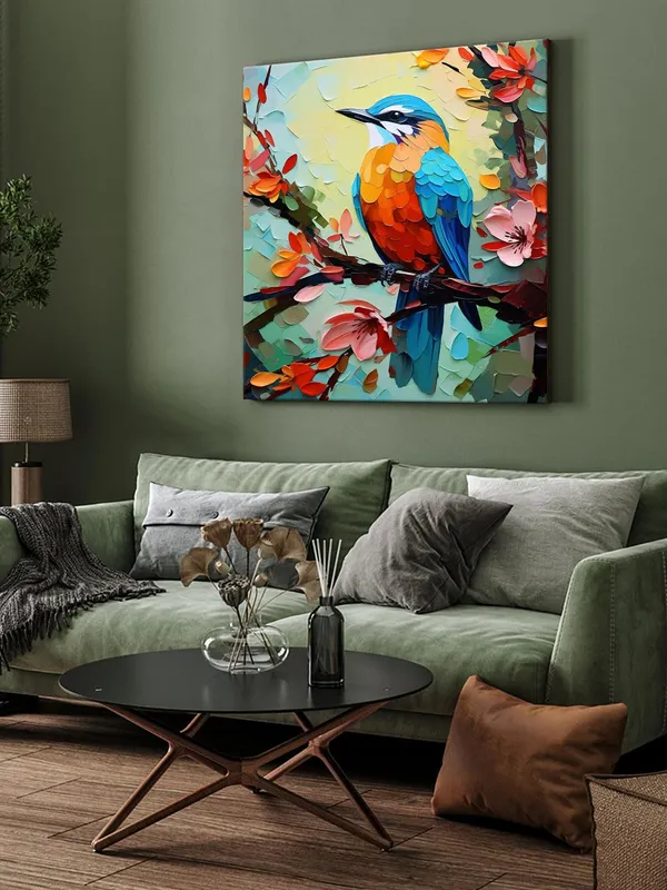 Colorful_Bird_on_Branch_Canvas-Wrapped_Painting_24x24_-_Nature_Art_for_Home_Decor(FLP24X240449)
