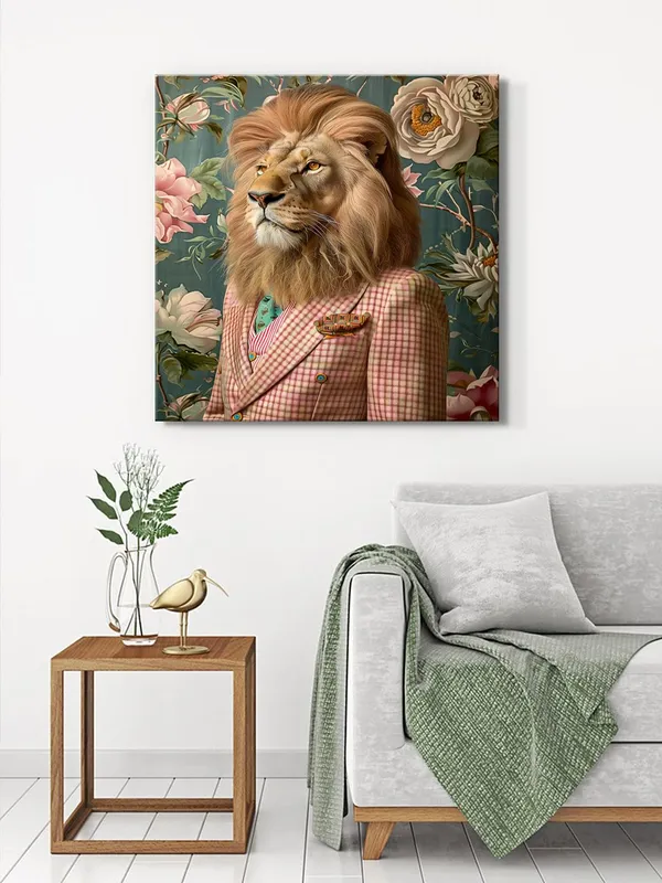 Lion_in_Checkered_Suit_Canvas-Wrapped_Painting_36X36_-_Unique_Animal_Art_Decor(FLP36X360331)