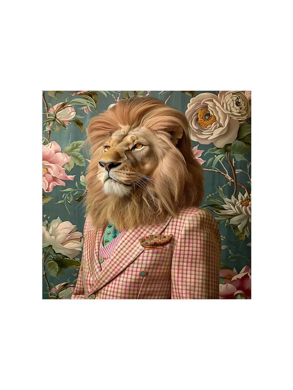 Lion_in_Checkered_Suit_Canvas-Wrapped_Painting_36X36_-_Unique_Animal_Art_Decor(FLP36X360331)