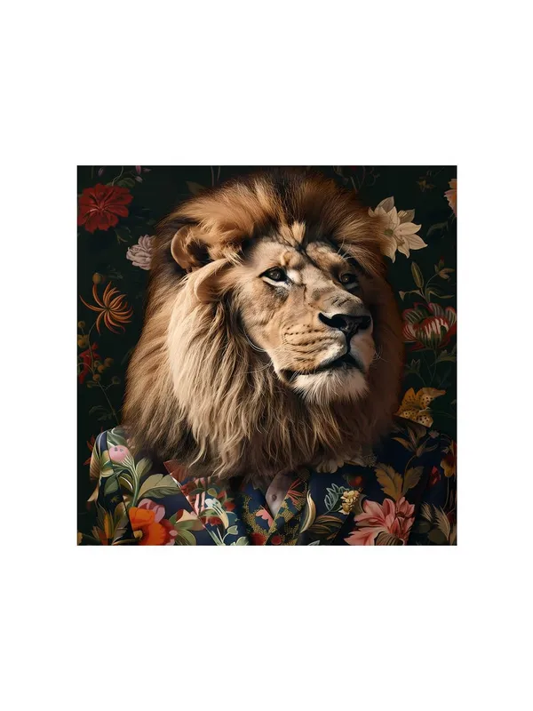 Lion_in_Floral_Jacket_Canvas-Wrapped_Painting,_36X36_Distinctive_Art_for_Contemporary_Settings(FLP36X360326)