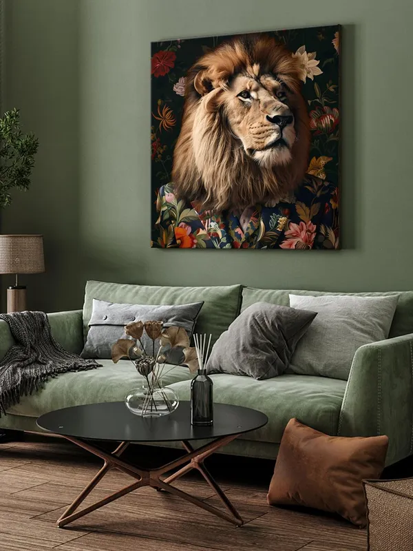 Lion_in_Floral_Jacket_Canvas-Wrapped_Painting,_36X36_Distinctive_Art_for_Contemporary_Settings(FLP36X360326)