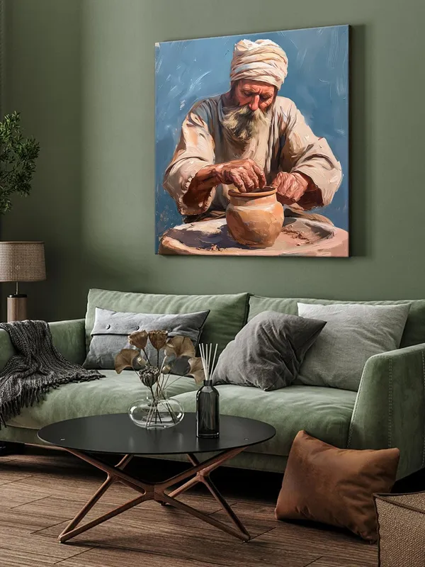 Rustic_Artisan_Canvas-Wrapped_Painting_-_24X24_Inch_-_Traditional_Pottery_Maker_Art_for_Cultural_Interiors(FLP24X240422)