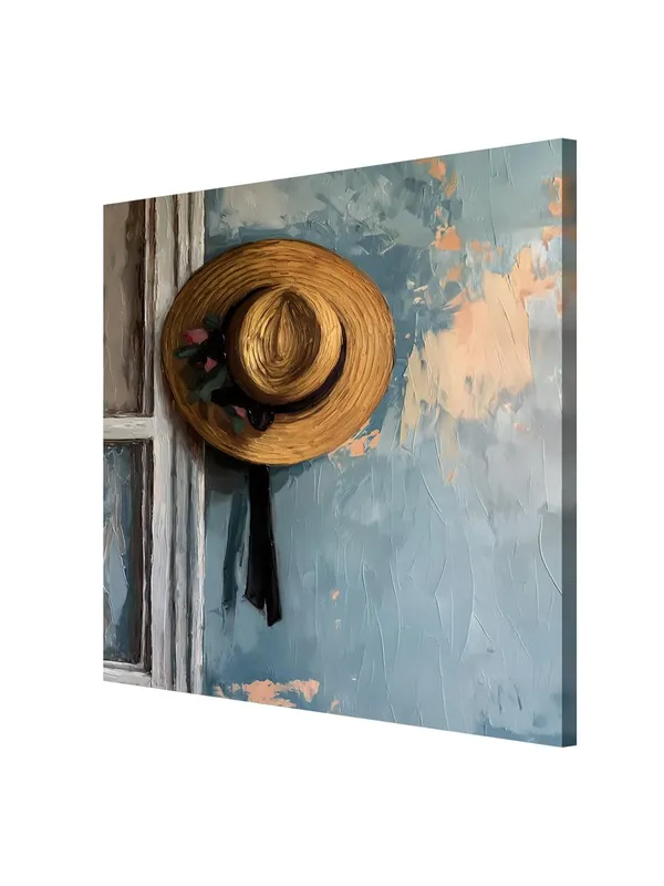Straw_Hat_on_Wall_Canvas-Wrapped_Painting,_36X36_-_Rustic_Art_for_Cozy_and_Vintage_Interiors(FLP36X360416)