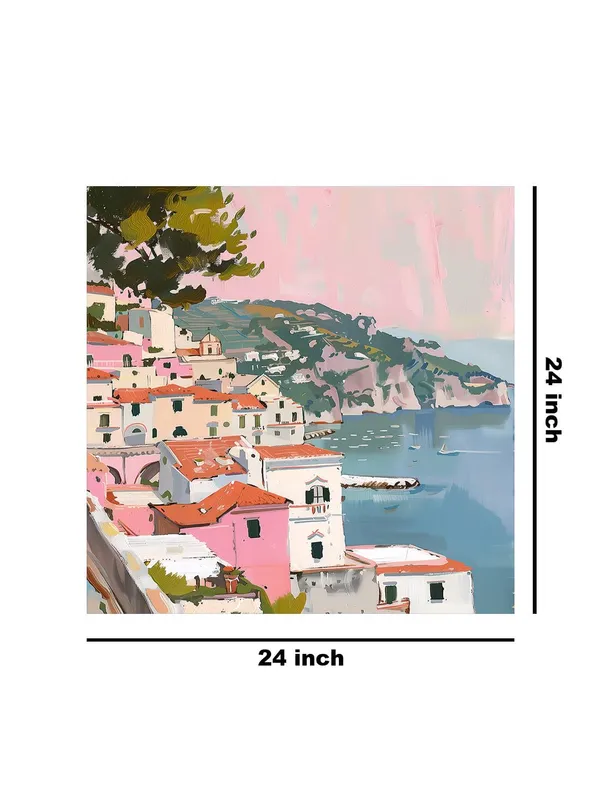 Canvas-Wrapped_Mediterranean_Coastal_Town_Painting,_24X24_–_Scenic_Seaside_View,_Vibrant_Colors,_Travel-Inspired_Wall_Art(FLP24X240441)