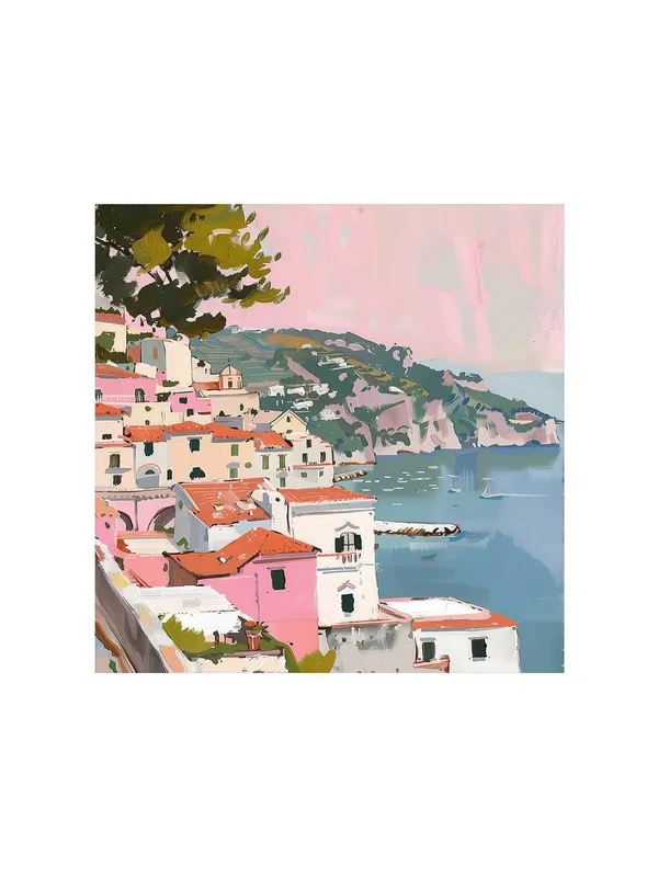 Canvas-Wrapped_Mediterranean_Coastal_Town_Painting,_24X24_–_Scenic_Seaside_View,_Vibrant_Colors,_Travel-Inspired_Wall_Art(FLP24X240441)