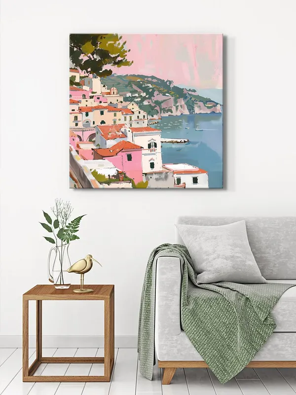 Canvas-Wrapped_Mediterranean_Coastal_Town_Painting,_24X24_–_Scenic_Seaside_View,_Vibrant_Colors,_Travel-Inspired_Wall_Art(FLP24X240441)