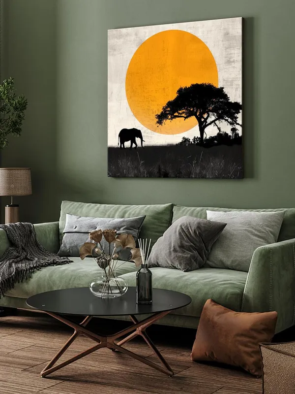 Canvas-Wrapped_African_Elephant_Sunset_Painting_24X24_-_Nature_Inspired_Wall_Art(FLP24X240491)