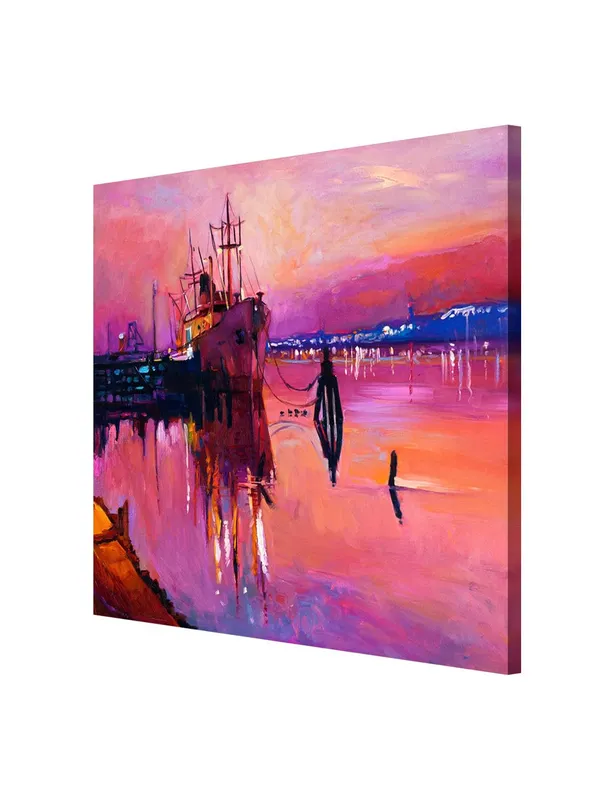 Ship_at_Pink_Sunset_Canvas-Wrapped_Painting,_36X36_Nautical_Art_for_Modern_Interiors(FLP36X360318)