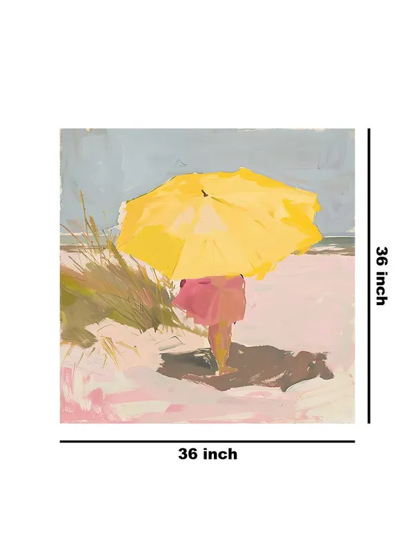 Canvas-Wrapped_Child_Under_Yellow_Umbrella_Painting,_36X36_�_Summer_Vibes,_Playful_Beach_Art_for_Bedroom_or_Living_Room(FLP36X360439)