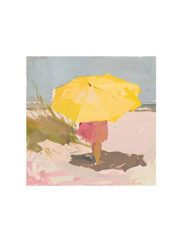 Canvas-Wrapped_Child_Under_Yellow_Umbrella_Painting,_36X36_�_Summer_Vibes,_Playful_Beach_Art_for_Bedroom_or_Living_Room(FLP36X360439)