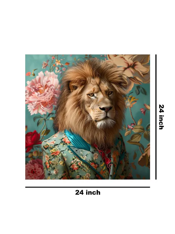 Lion_in_Green_Floral_Canvas-Wrapped_Painting,_24x24_Creative_Decor_for_Stylish_Homes(FLP24X240327)