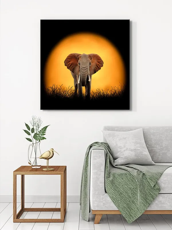 Sunset_Elephant_Canvas-Wrapped_Painting_36X36_-_Wildlife_Silhouette_at_Dusk(FLP36X360351)