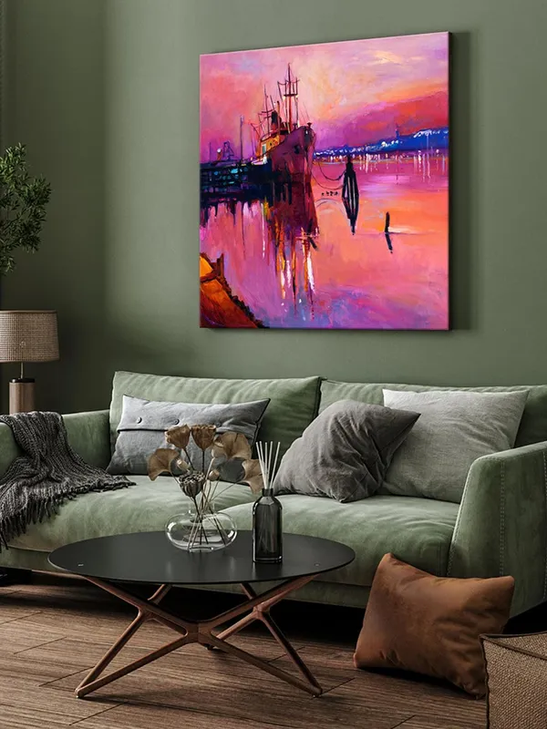 Ship_at_Pink_Sunset_Canvas-Wrapped_Painting,_24x24_Nautical_Art_for_Modern_Interiors(FLP24X240318)