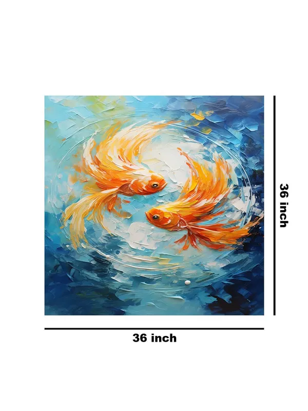 Canvas-Wrapped_Two_Goldfish_in_Water_Painting,_36X36_�_Zen_Art,_Vibrant_Colors,_Tranquil_Decor_for_Home_or_Office(FLP36X360442)