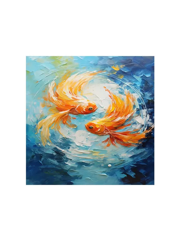 Canvas-Wrapped_Two_Goldfish_in_Water_Painting,_36X36_�_Zen_Art,_Vibrant_Colors,_Tranquil_Decor_for_Home_or_Office(FLP36X360442)