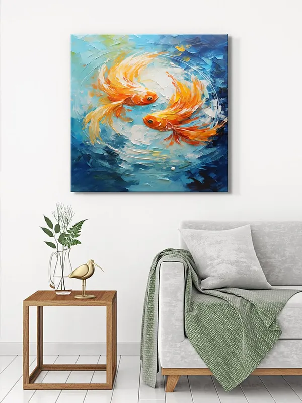 Canvas-Wrapped_Two_Goldfish_in_Water_Painting,_36X36_�_Zen_Art,_Vibrant_Colors,_Tranquil_Decor_for_Home_or_Office(FLP36X360442)