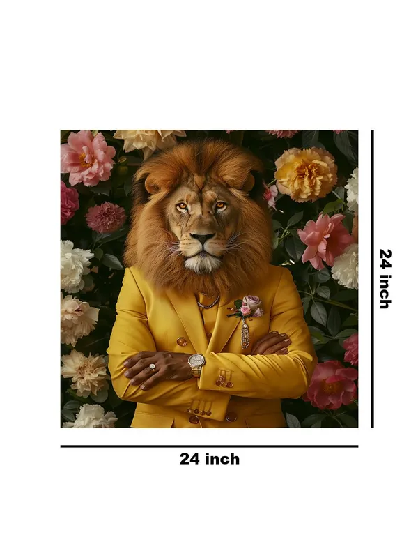 Lion_with_Pink_Flowers_Canvas-Wrapped_Painting,_24x24_Statement_Piece_for_Elegant_Spaces(FLP24X240324)