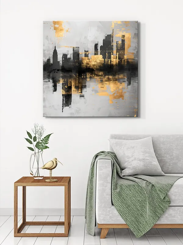 Gold_and_Black_Cityscape_Canvas-Wrapped_Painting_36X36_-_Urban_Skyline_with_Metallic_Highlights(FLP36X360369)