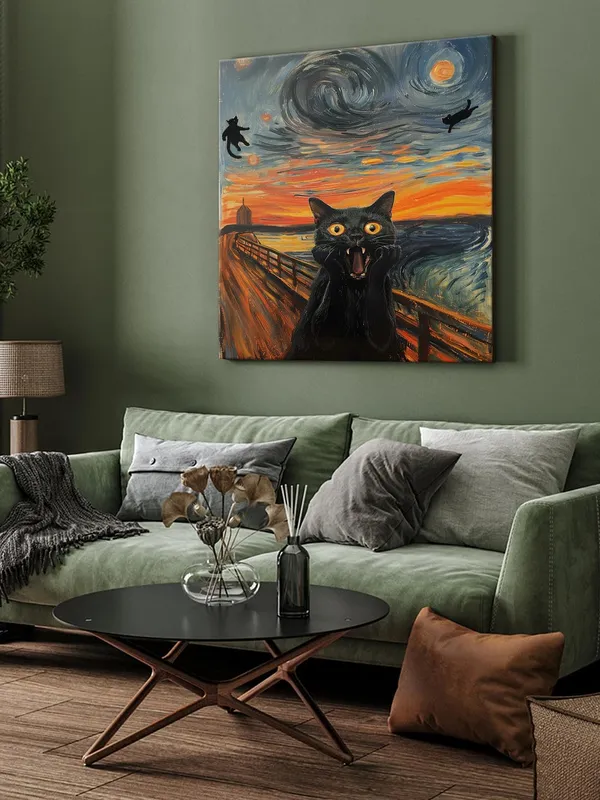Scream_Cat_Canvas-Wrapped_Painting,_36X36_-_Playful_and_Whimsical_Art_for_Cat_Lovers(FLP36X360413)