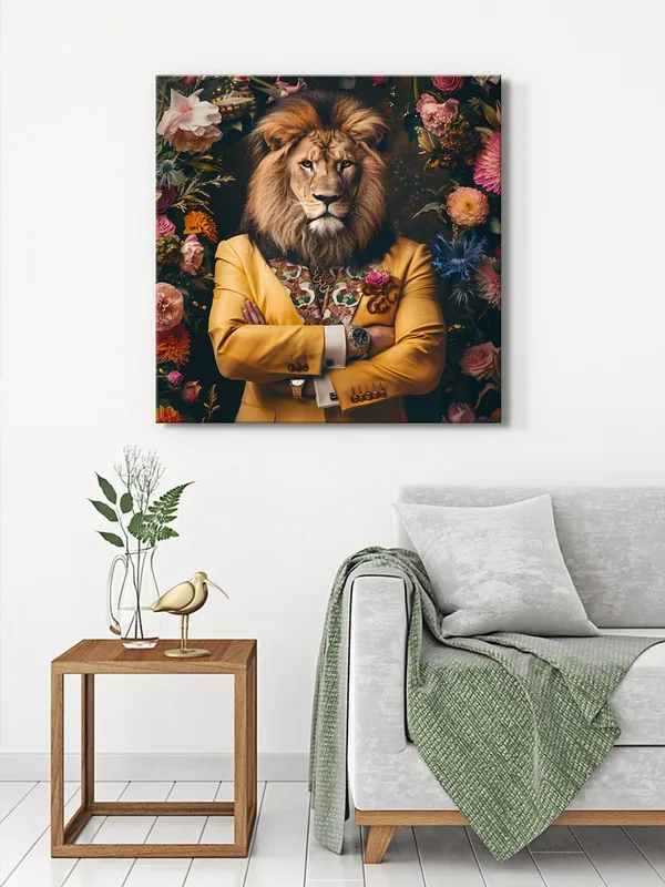 Golden_Lion_Portrait_Canvas-Wrapped_Painting_24x24_-_Modern_Art_for_Stylish_Interiors(FLP24X240329)