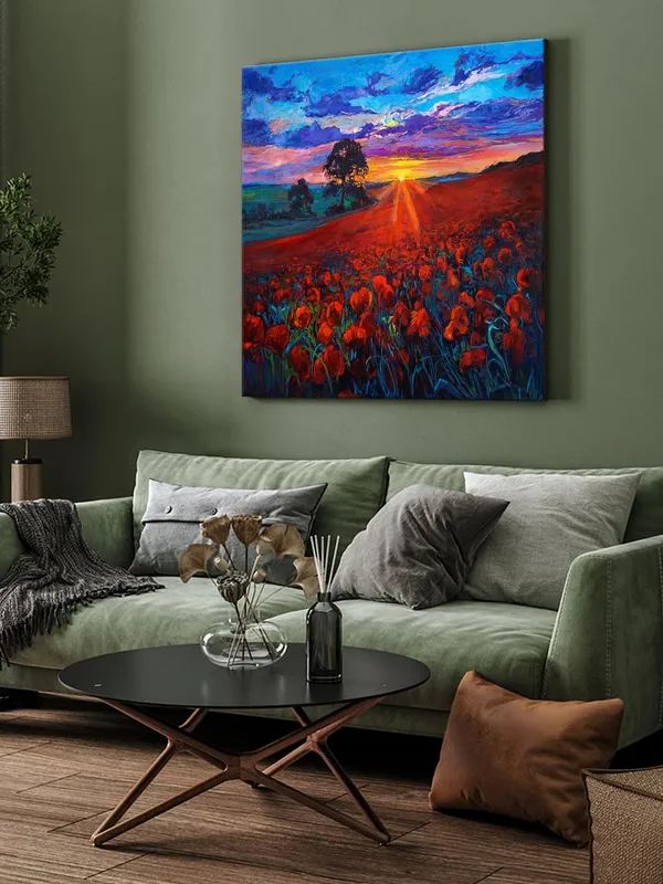 Canvas-Wrapped_Poppy_Field_Sunset_Painting,_24X24_–_Vibrant_Landscape_Art,_Romantic_Countryside,_Ideal_for_Living_Room(FLP24X240443)