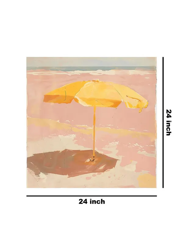 Canvas-Wrapped_Minimalist_Yellow_Umbrella_Beach_Painting,_24X24_–_Calm_Coastal_Serenity,_Neutral_Tones,_Modern_Home_Décor(FLP24X240440)