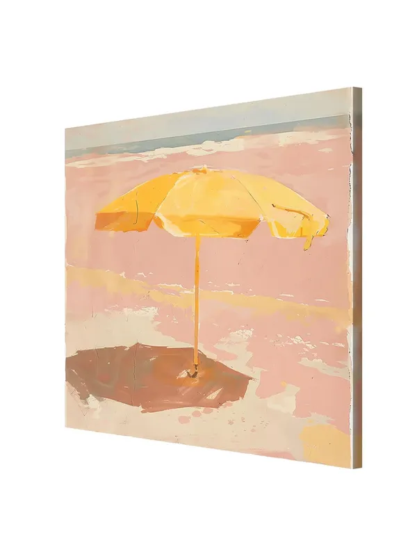 Canvas-Wrapped_Minimalist_Yellow_Umbrella_Beach_Painting,_24X24_–_Calm_Coastal_Serenity,_Neutral_Tones,_Modern_Home_Décor(FLP24X240440)
