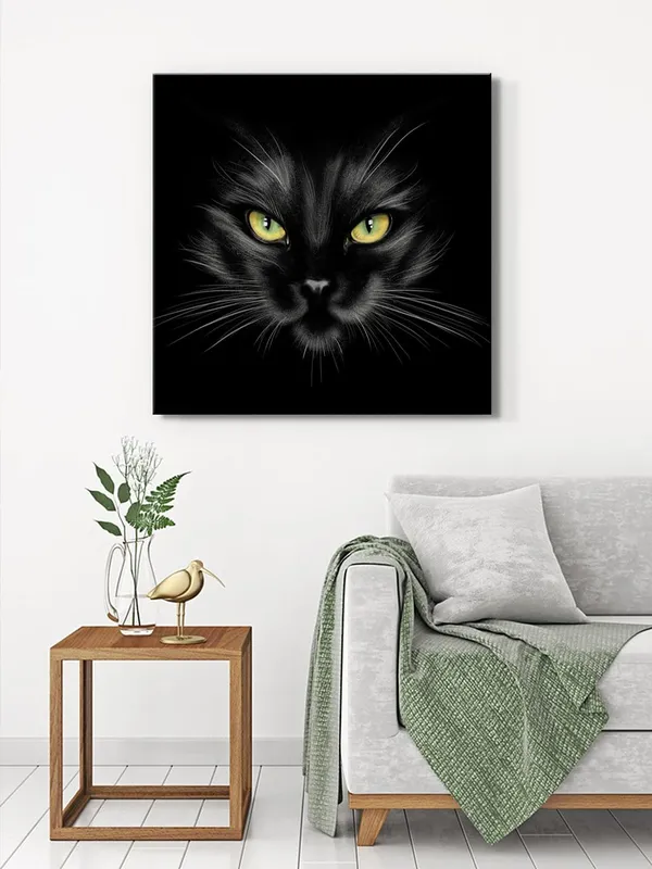 Mysterious_Black_Cat_Canvas-Wrapped_Painting_24X24_-_Enigmatic_Feline_Eyes(FLP24X240349)
