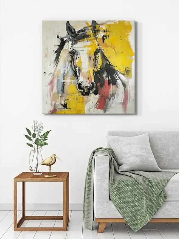 Abstract_Horse_Canvas-Wrapped_Painting_36X36_-_Modern_Art_with_Bold_Yellow_Accents(FLP36X360378)