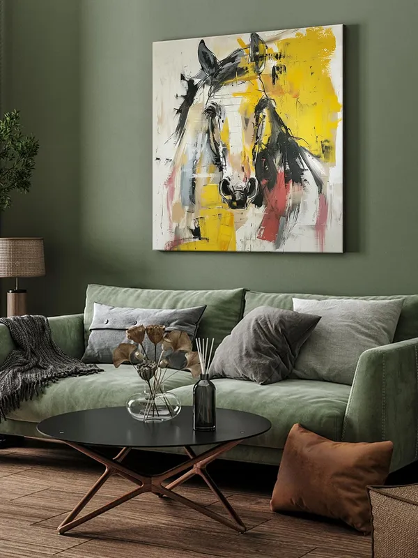 Abstract_Horse_Canvas-Wrapped_Painting_36X36_-_Modern_Art_with_Bold_Yellow_Accents(FLP36X360378)