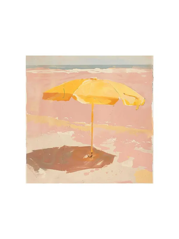 Canvas-Wrapped_Minimalist_Yellow_Umbrella_Beach_Painting,_36X36_�_Calm_Coastal_Serenity,_Neutral_Tones,_Modern_Home_D�cor(FLP36X360440)