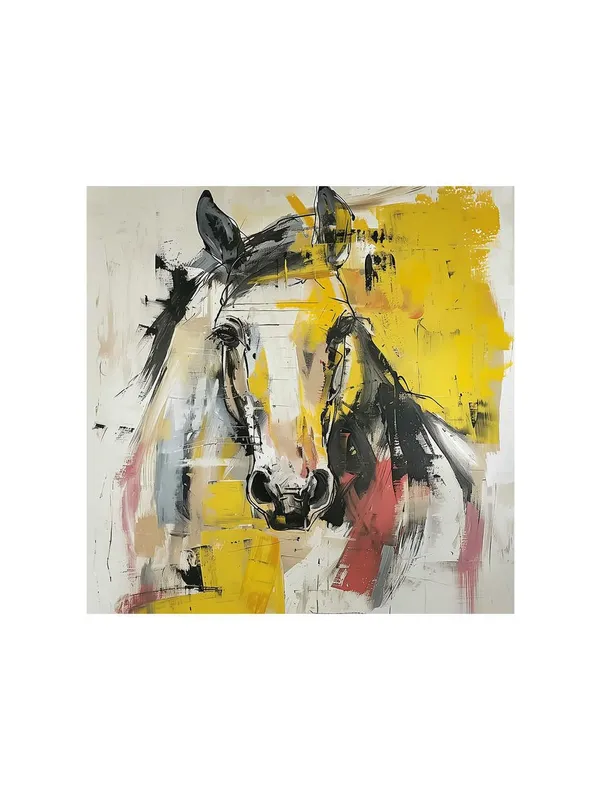 Abstract_Horse_Canvas-Wrapped_Painting_24x24_-_Modern_Art_with_Bold_Yellow_Accents(FLP24X240378)