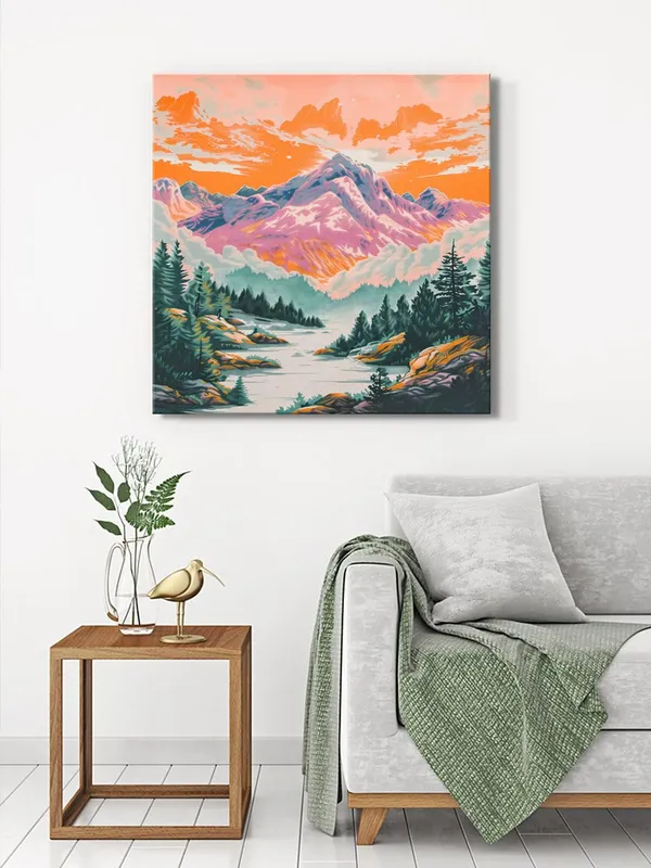 Vibrant_Mountain_Landscape_Canvas-Wrapped_Painting_24x24_-_Sunset_Hues_and_Alpine_Scenery(FLP24X240373)