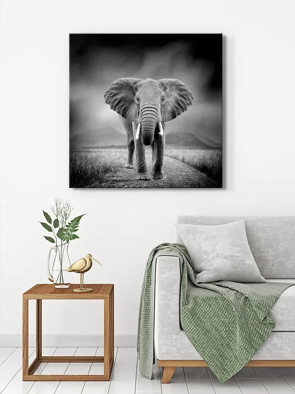 Majestic_Elephant_Canvas-Wrapped_Painting_36X36_-_Black_and_White_Safari_Scene(FLP36X360350)