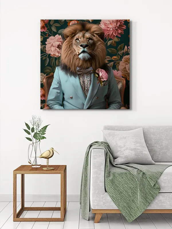 Lion_in_Elegant_Blue_Suit_Canvas-Wrapped_Painting_36X36_-_Contemporary_Wall_Art(FLP36X360330)