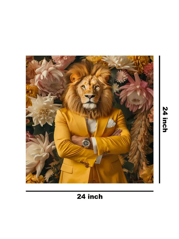 Lion_in_Floral_Suit_Canvas-Wrapped_Painting,_24x24_Unique_Art_for_Bold_Interiors(FLP24X240323)