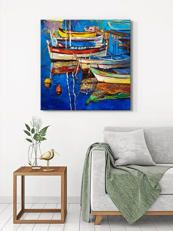 Vivid_Boats_in_Harbor_Canvas-Wrapped_Painting,_Colorful_Nautical_Decor(FLP36X360310)
