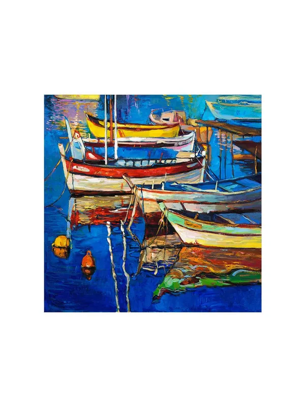 Vivid_Boats_in_Harbor_Canvas-Wrapped_Painting,_Colorful_Nautical_Decor(FLP36X360310)