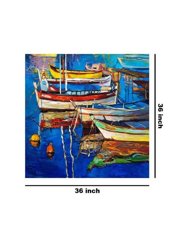 Vivid_Boats_in_Harbor_Canvas-Wrapped_Painting,_Colorful_Nautical_Decor(FLP36X360310)