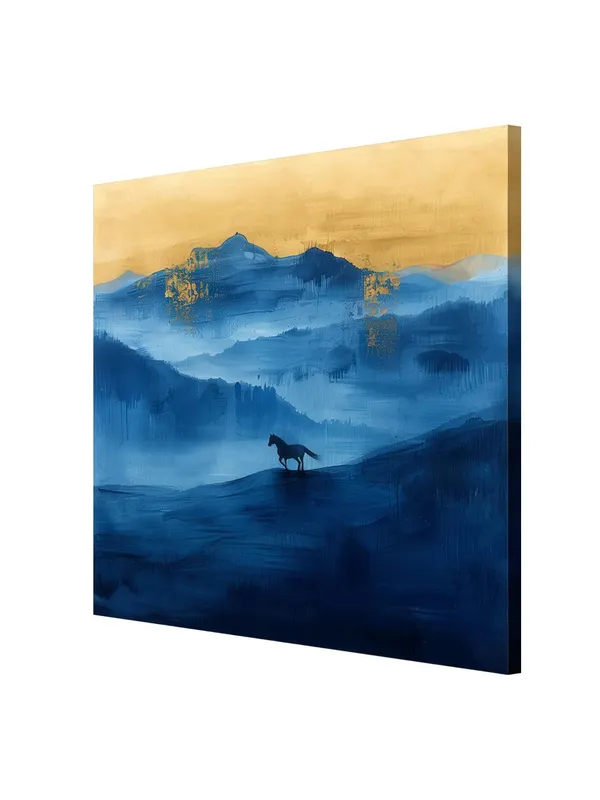 Lone_Horse_Canvas-Wrapped_Painting_36X36_-_Blue_and_Gold_Wilderness_Landscape(FLP36X360356)
