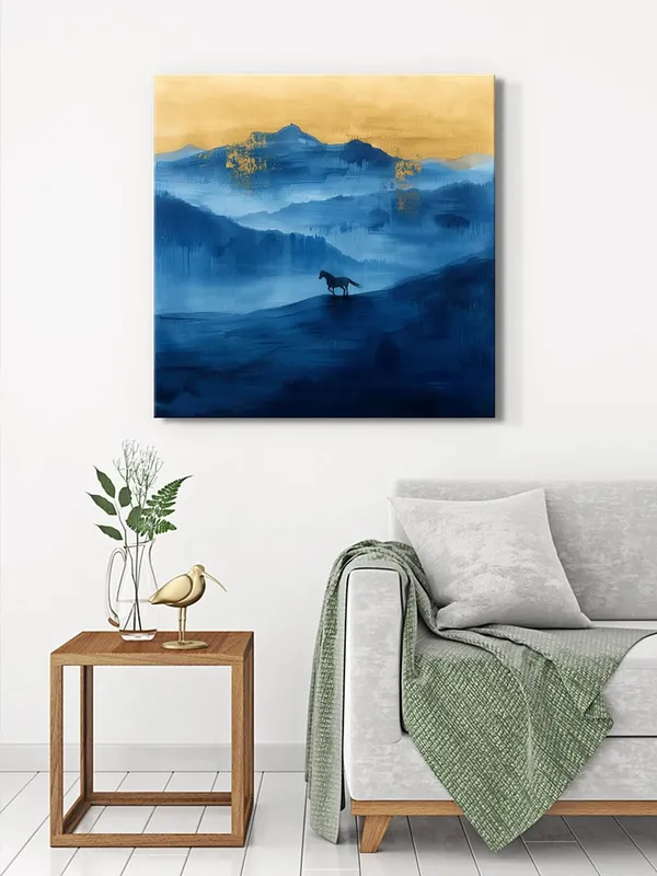 Lone_Horse_Canvas-Wrapped_Painting_36X36_-_Blue_and_Gold_Wilderness_Landscape(FLP36X360356)