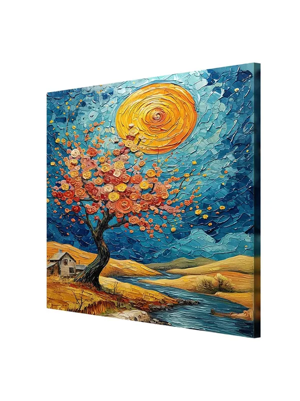 Canvas-Wrapped_Enchanting_Blossom_Tree_with_Sunset_Painting_24X24_-_Landscape_Wall_Art(FLP24X240497)