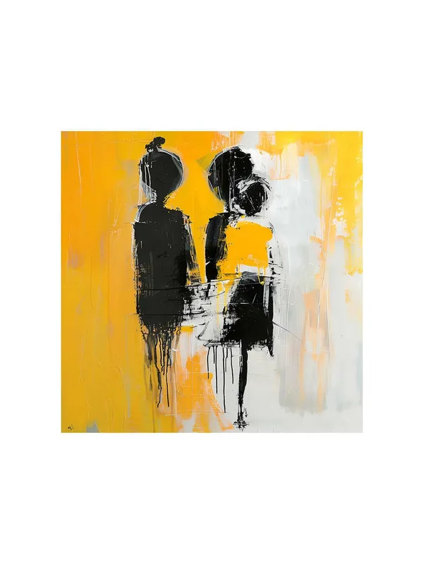 Silhouettes_in_Yellow_Canvas-Wrapped_Painting_36X36_-_Contemporary_Art_with_Contrasting_Figures(FLP36X360381)