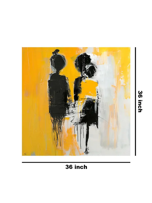 Silhouettes_in_Yellow_Canvas-Wrapped_Painting_36X36_-_Contemporary_Art_with_Contrasting_Figures(FLP36X360381)
