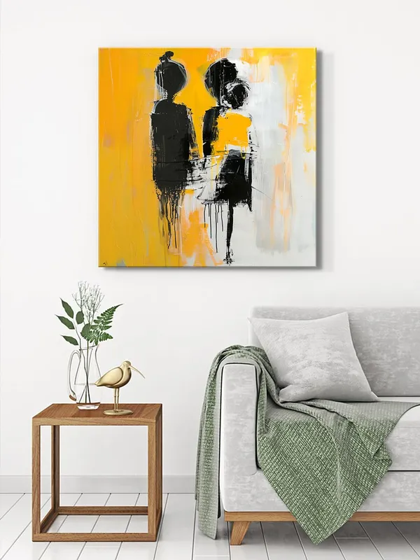 Silhouettes_in_Yellow_Canvas-Wrapped_Painting_36X36_-_Contemporary_Art_with_Contrasting_Figures(FLP36X360381)