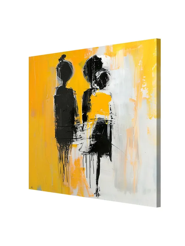 Silhouettes_in_Yellow_Canvas-Wrapped_Painting_36X36_-_Contemporary_Art_with_Contrasting_Figures(FLP36X360381)