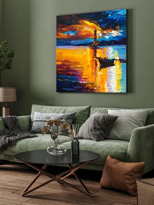 Lighthouse_at_Sunset_Canvas-Wrapped_Painting,_Radiant_Coastal_Decor(FLP36X360314)