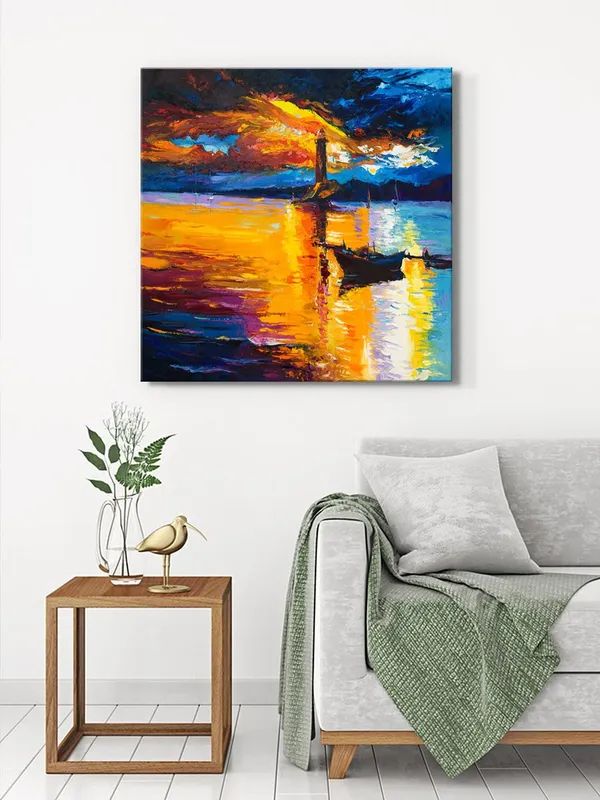 Lighthouse_at_Sunset_Canvas-Wrapped_Painting,_Radiant_Coastal_Decor(FLP36X360314)