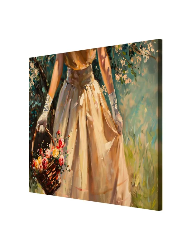 Vintage_Elegance_Lady_with_Basket_Canvas-Wrapped_Painting_-_36X36_|_Romantic_and_Timeless_Decor(FLP36X360431)